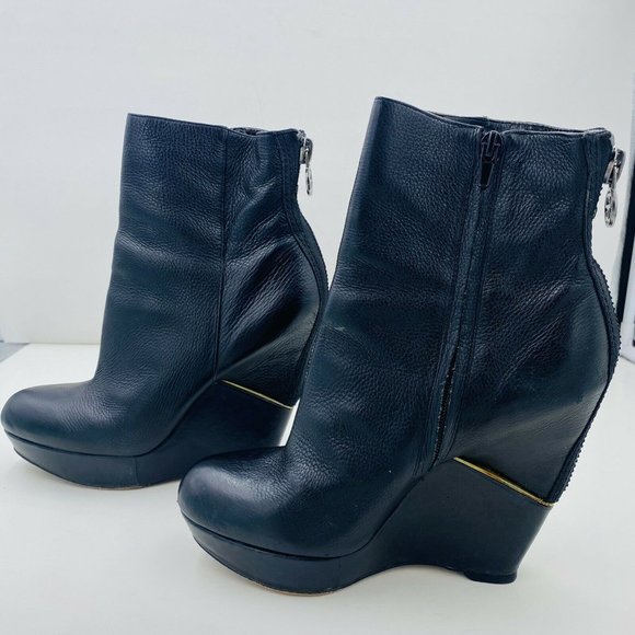 Sam Edelman Split Wedge Leather Viva Bootie Black Size 7.5 - Picture 3 of 8